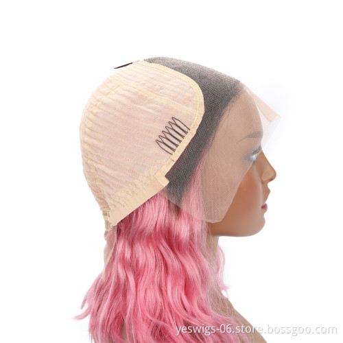 Body Wave Raw Indian Virgin Remy Hair 1b/Hot Pink Color Bob Wig Transparent HD Lace Frontal Middle Part Factory Wholesale Price